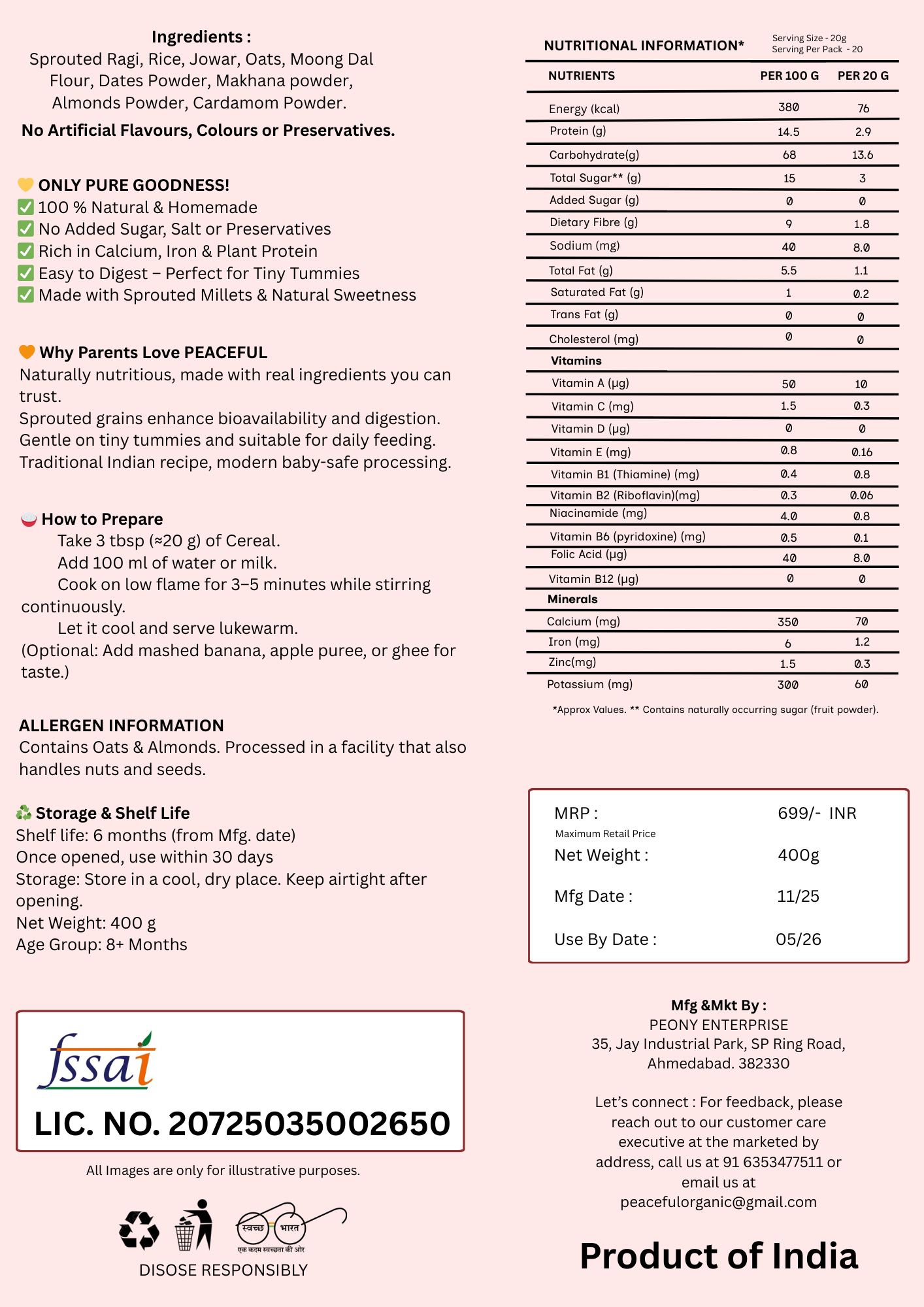 Sprouted Ragi, Oats & Almond Mix Cereal For Kids